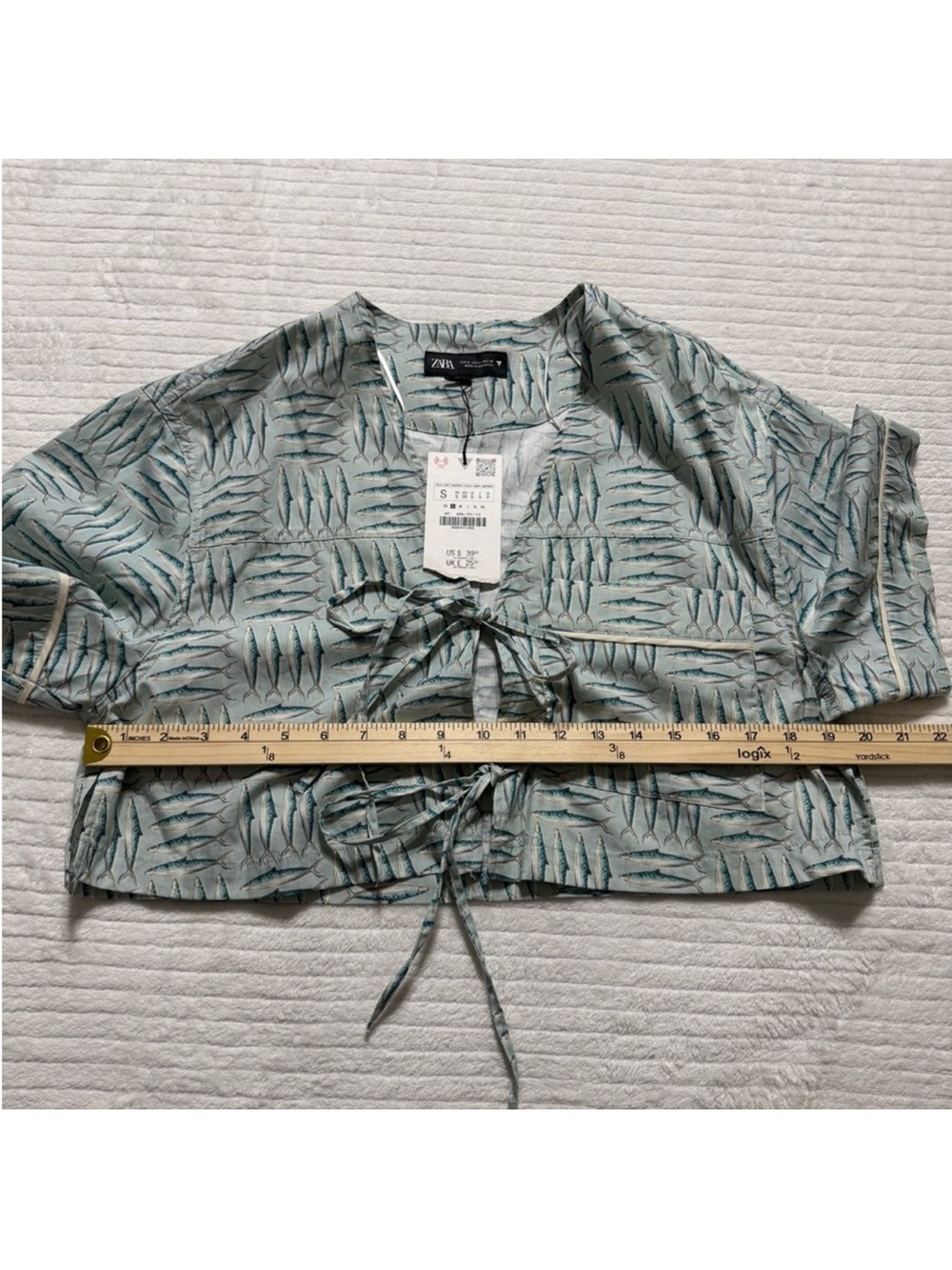 Zara Mint Green Patterned Tie-Front Crop Top - Picture 8 of 12
